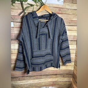 Baja Mexican Poncho V-Neck Hoodie Men’s Size Medium